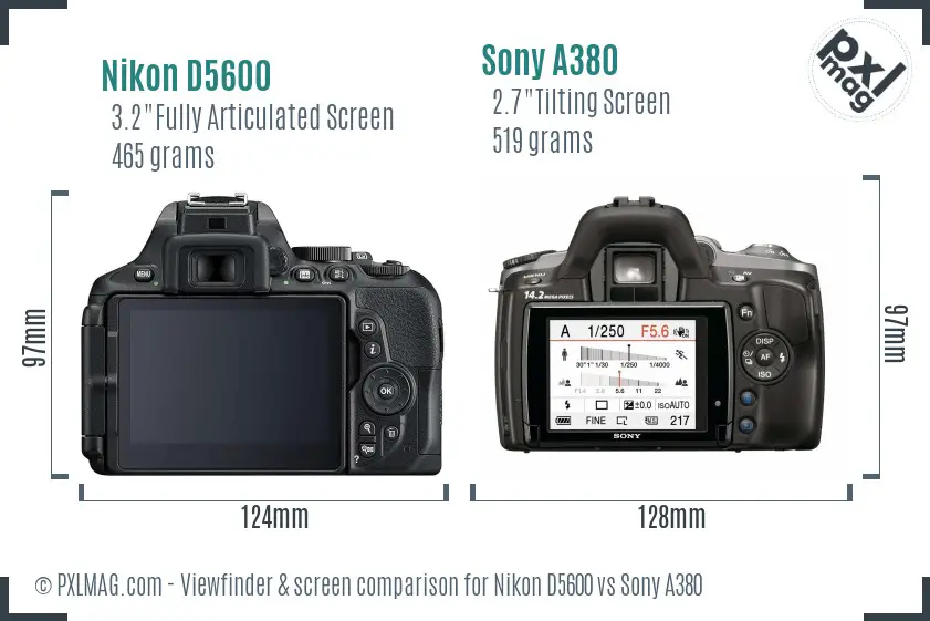 Nikon D5600 vs Sony A380 Screen and Viewfinder comparison