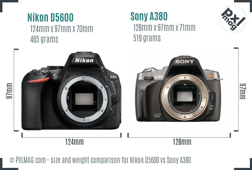 Nikon D5600 vs Sony A380 size comparison