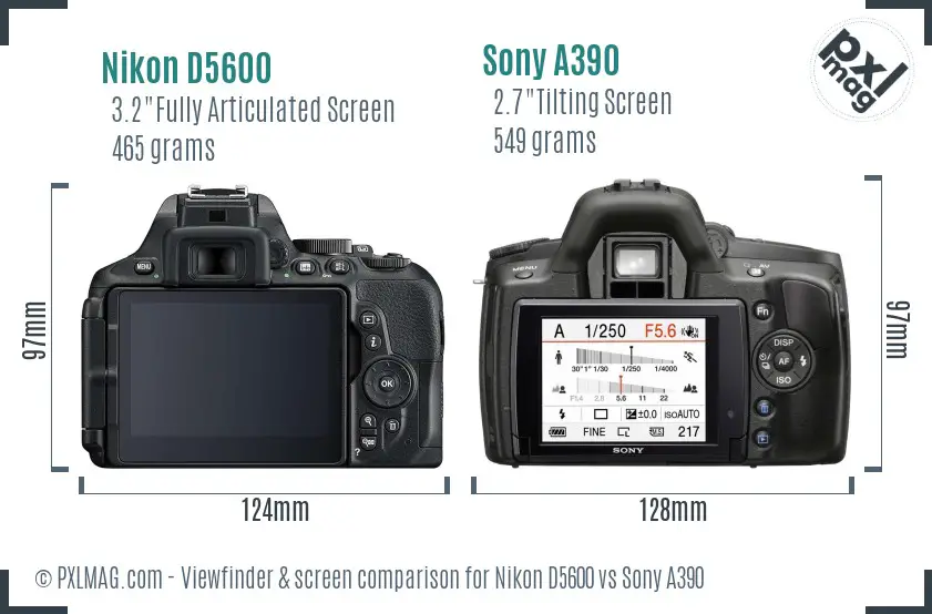 Nikon D5600 vs Sony A390 Screen and Viewfinder comparison