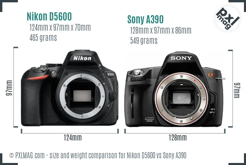 Nikon D5600 vs Sony A390 size comparison