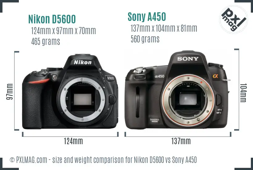 Nikon D5600 vs Sony A450 size comparison