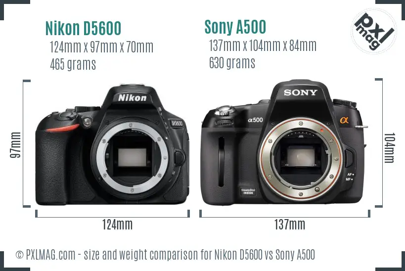 Nikon D5600 vs Sony A500 size comparison