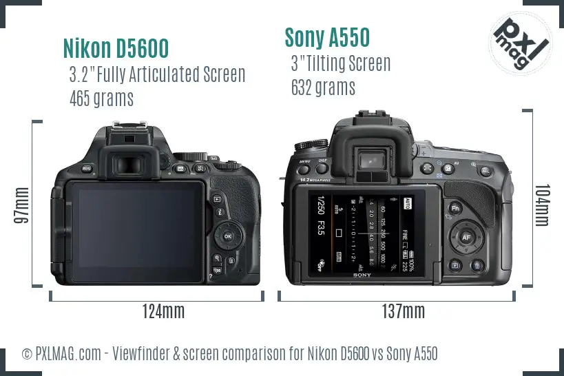 Nikon D5600 vs Sony A550 Screen and Viewfinder comparison