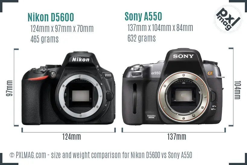 Nikon D5600 vs Sony A550 size comparison