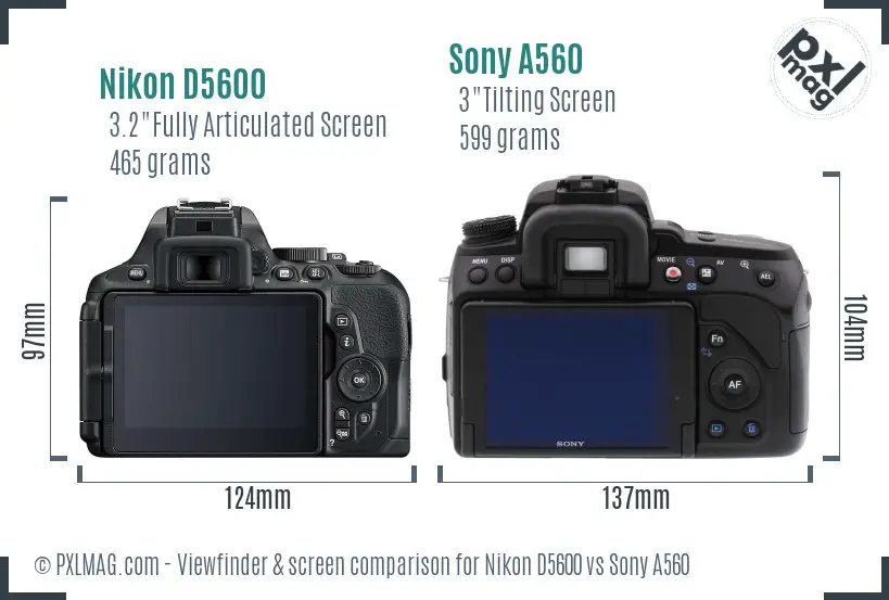 Nikon D5600 vs Sony A560 Screen and Viewfinder comparison
