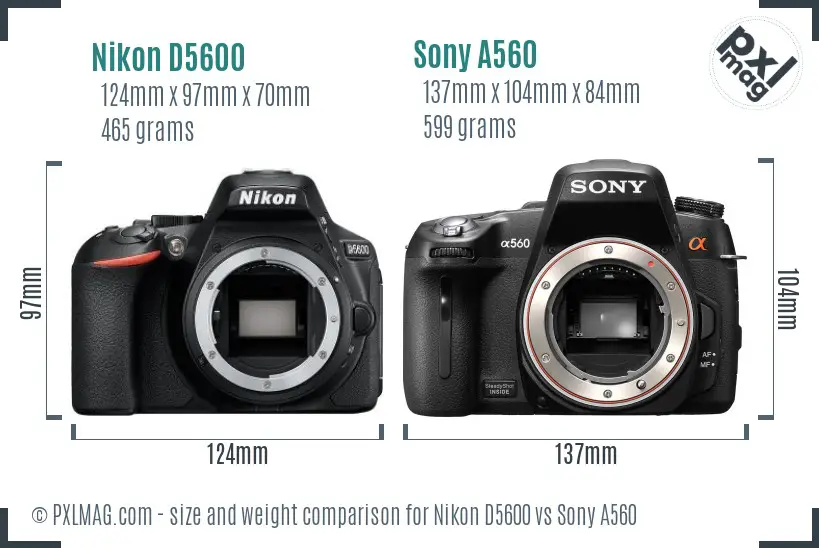 Nikon D5600 vs Sony A560 size comparison