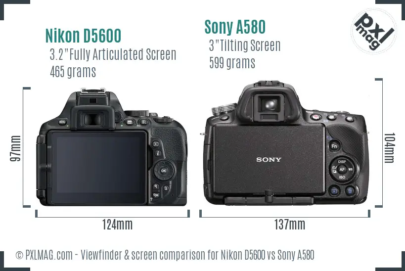 Nikon D5600 vs Sony A580 Screen and Viewfinder comparison