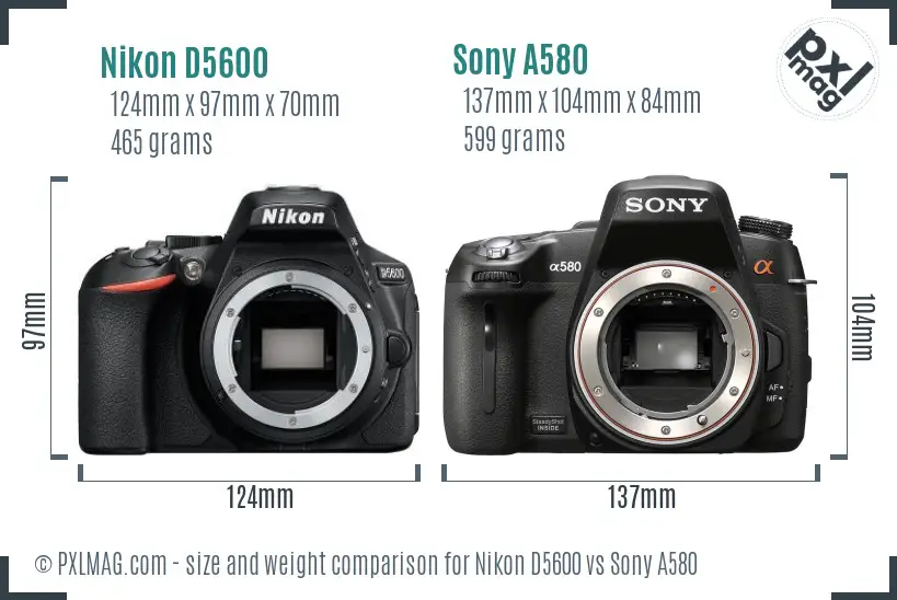 Nikon D5600 vs Sony A580 size comparison