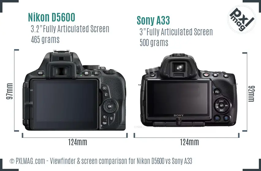 Nikon D5600 vs Sony A33 Screen and Viewfinder comparison