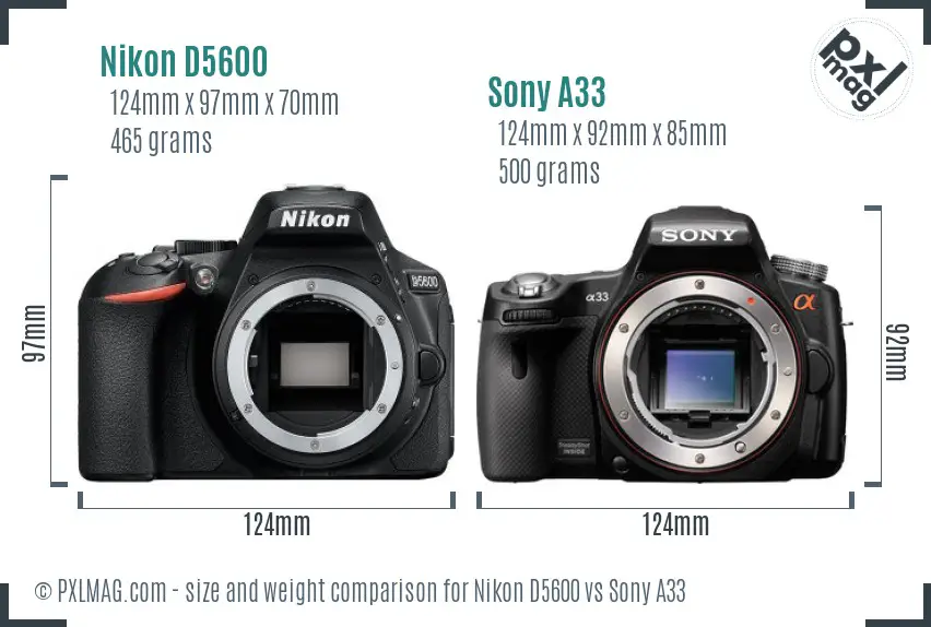 Nikon D5600 vs Sony A33 size comparison