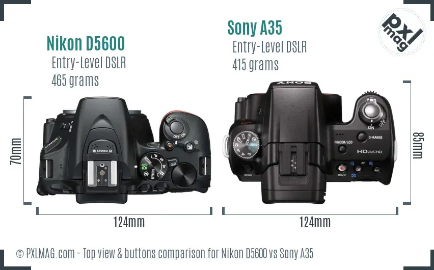Nikon D5600 vs Sony A35 top view buttons comparison