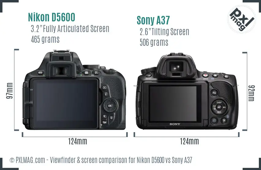 Nikon D5600 vs Sony A37 Screen and Viewfinder comparison