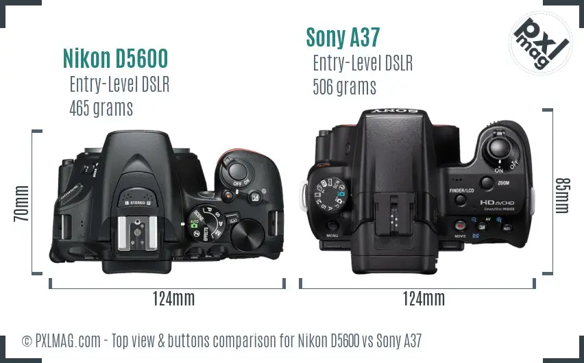 Nikon D5600 vs Sony A37 top view buttons comparison