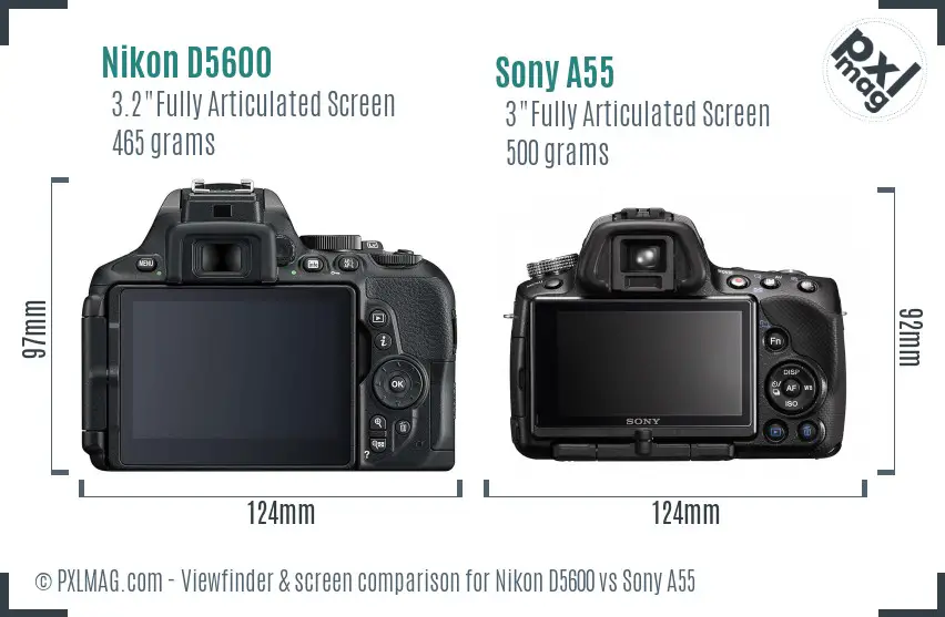 Nikon D5600 vs Sony A55 Screen and Viewfinder comparison