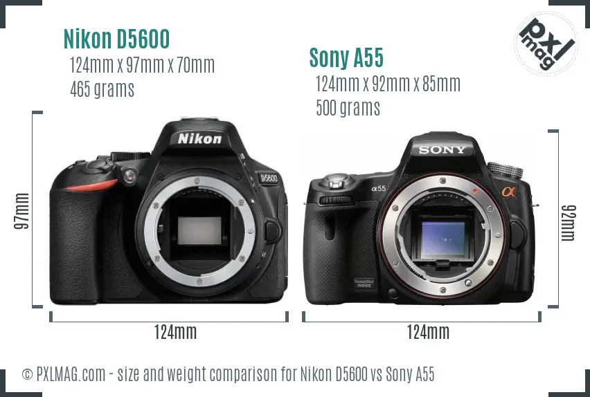 Nikon D5600 vs Sony A55 size comparison