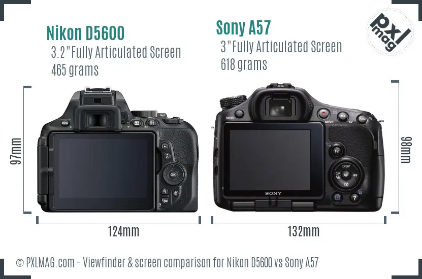 Nikon D5600 vs Sony A57 Screen and Viewfinder comparison