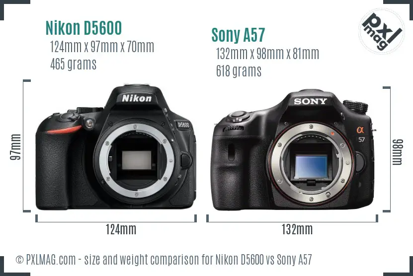 Nikon D5600 vs Sony A57 size comparison