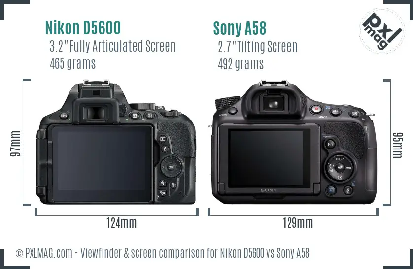 Nikon D5600 vs Sony A58 Screen and Viewfinder comparison