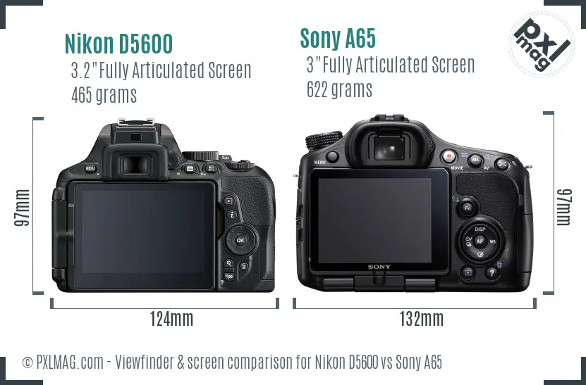 Nikon D5600 vs Sony A65 Screen and Viewfinder comparison