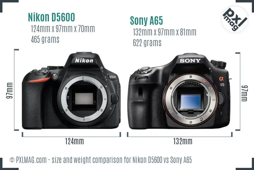 Nikon D5600 vs Sony A65 size comparison