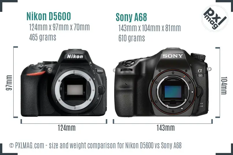 Nikon D5600 vs Sony A68 size comparison