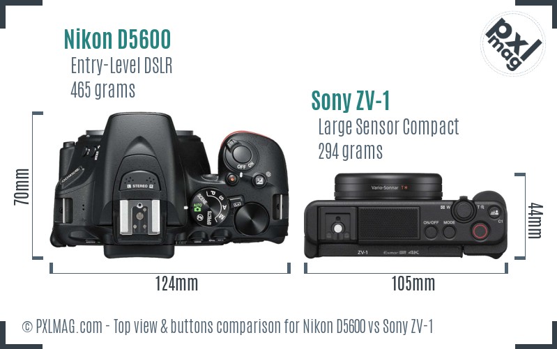Nikon D5600 vs Sony ZV-1 top view buttons comparison