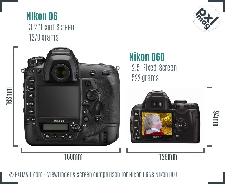 Nikon D6 vs Nikon D60 Screen and Viewfinder comparison Nikon D6 vs Nikon D60 Screen and Viewfinder comparison