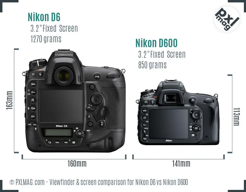 Nikon D6 vs Nikon D600 Screen and Viewfinder comparison Nikon D6 vs Nikon D600 Screen and Viewfinder comparison