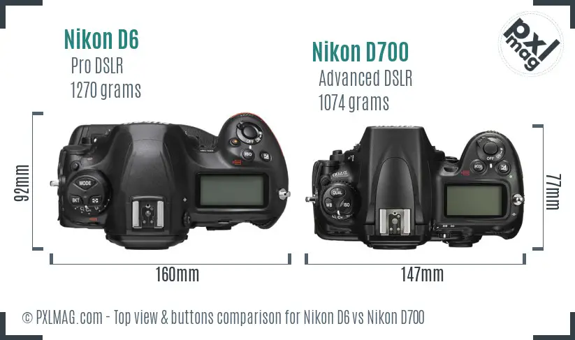 Nikon D6 vs Nikon D700 top view buttons comparison