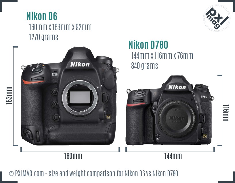 Nikon D6 vs Nikon D780 size comparison