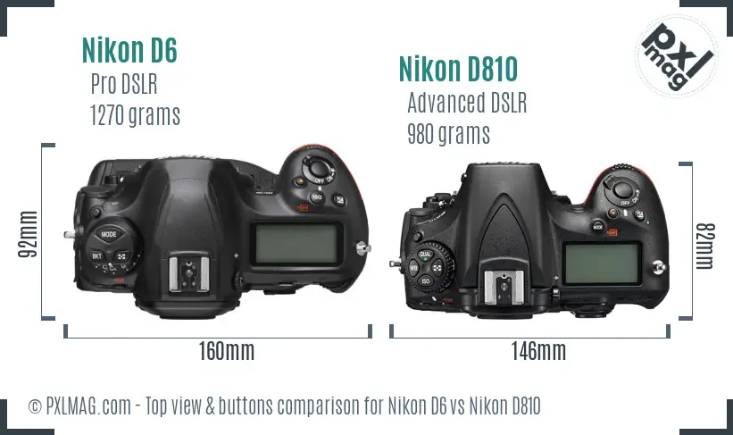 Nikon D6 vs Nikon D810 top view buttons comparison