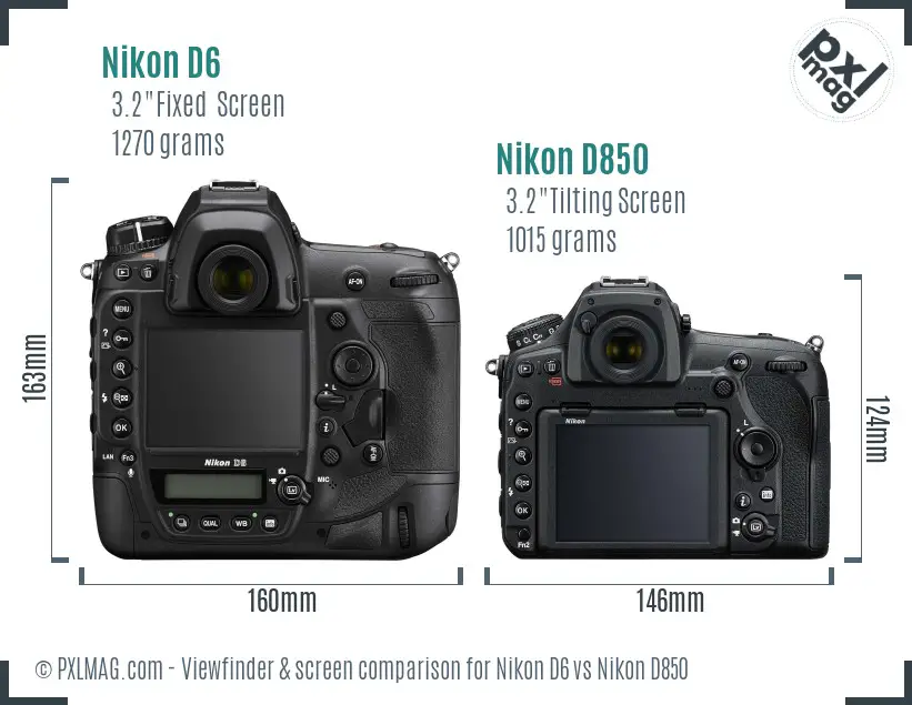 Nikon D6 vs Nikon D850 Screen and Viewfinder comparison