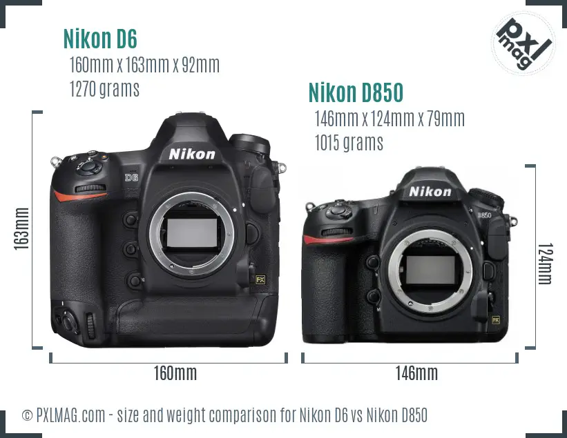 Nikon D6 vs Nikon D850 size comparison