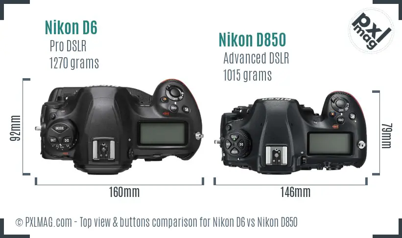 Nikon D6 vs Nikon D850 top view buttons comparison