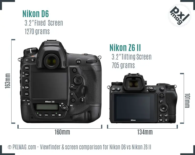 Nikon D6 vs Nikon Z6 II Screen and Viewfinder comparison