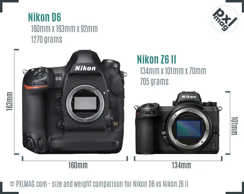Nikon D6 vs Nikon Z6 II size comparison