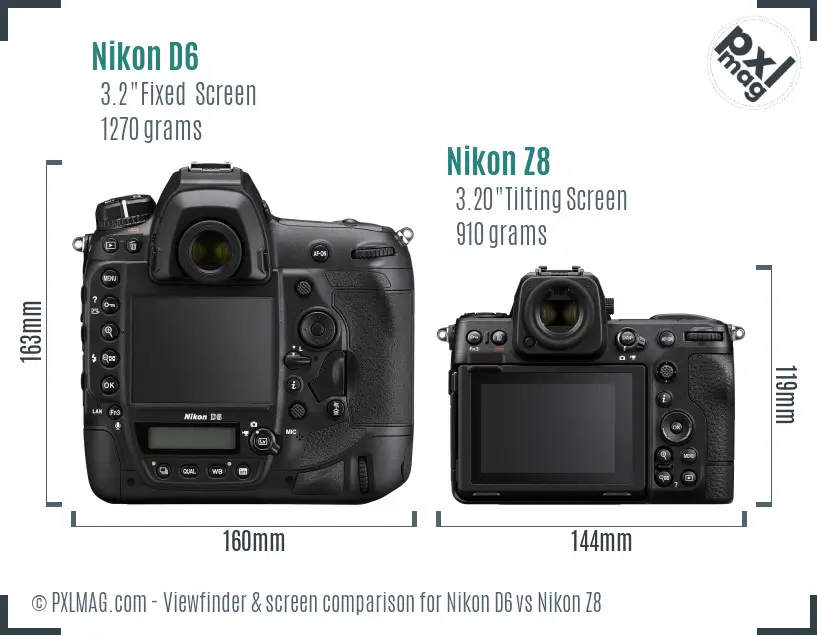 Nikon D6 vs Nikon Z8 Screen and Viewfinder comparison