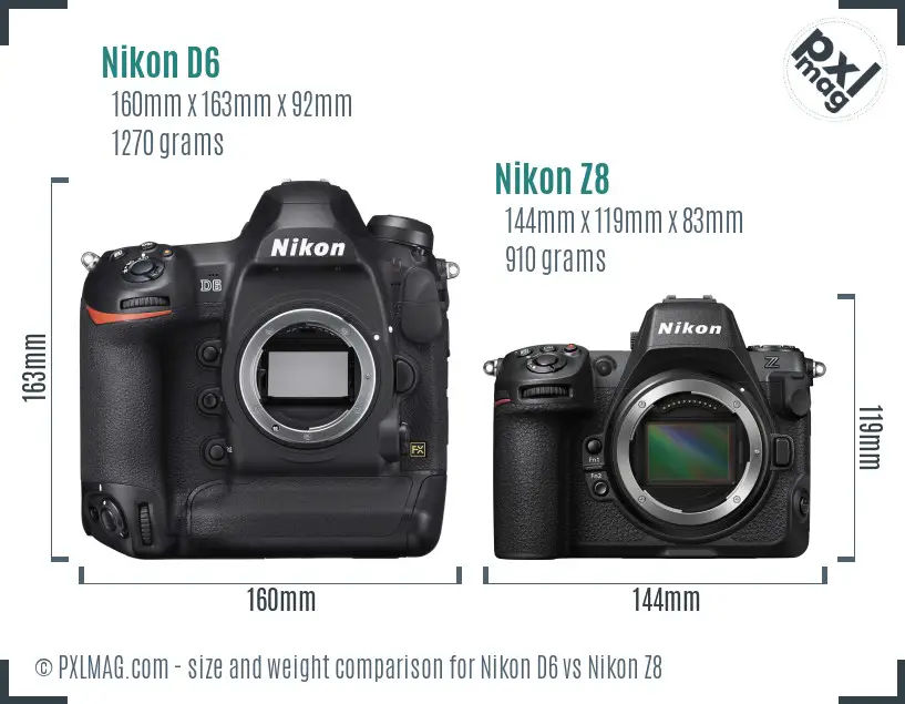Nikon D6 vs Nikon Z8 size comparison