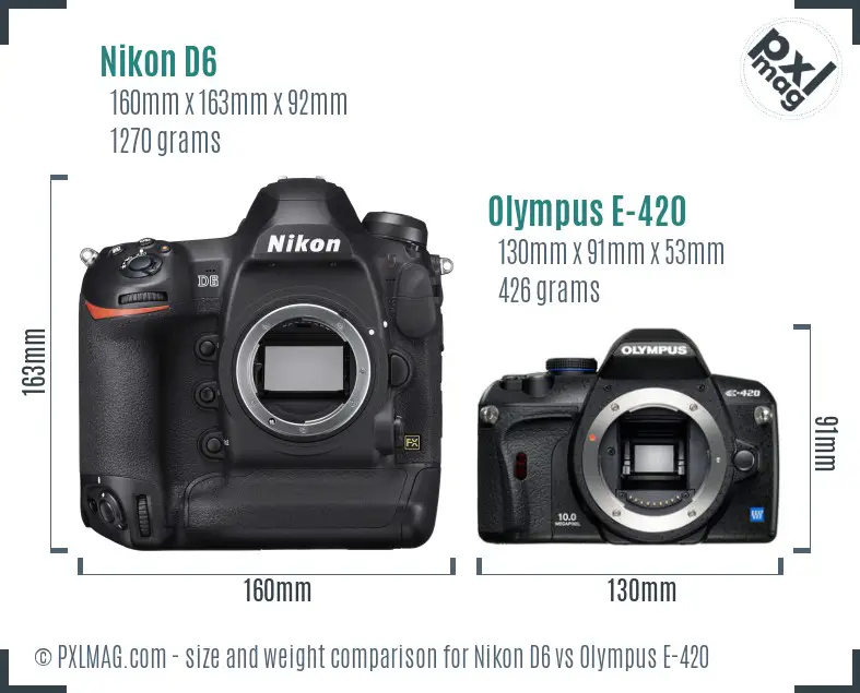 Nikon D6 vs Olympus E-420 size comparison Nikon D6 vs Olympus E-420 size comparison