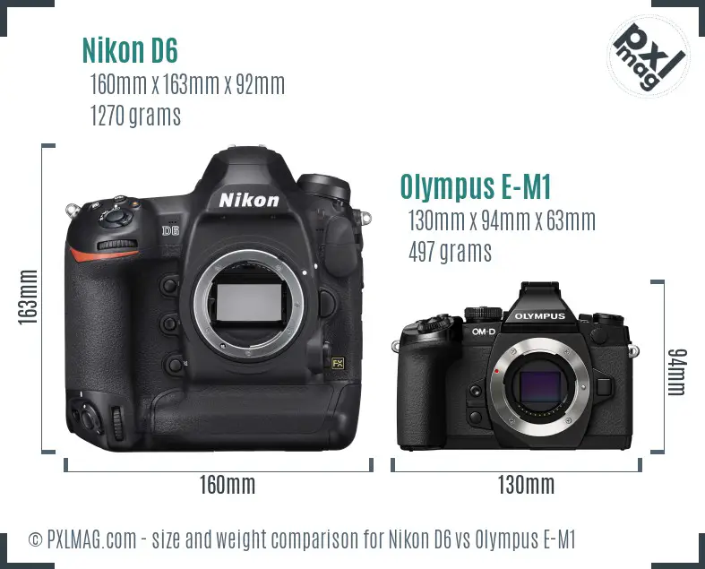 Nikon D6 vs Olympus E-M1 size comparison Nikon D6 vs Olympus E-M1 size comparison