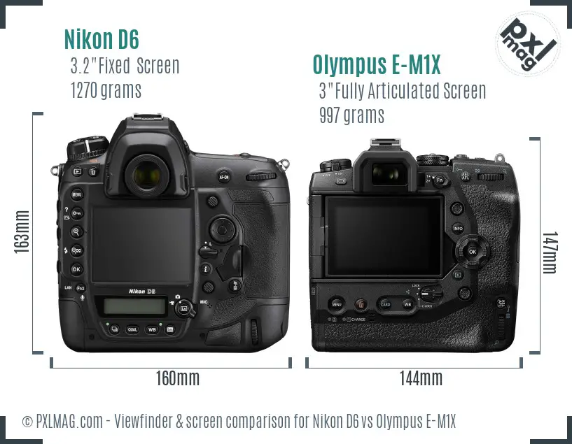 Nikon D6 vs Olympus E-M1X Screen and Viewfinder comparison