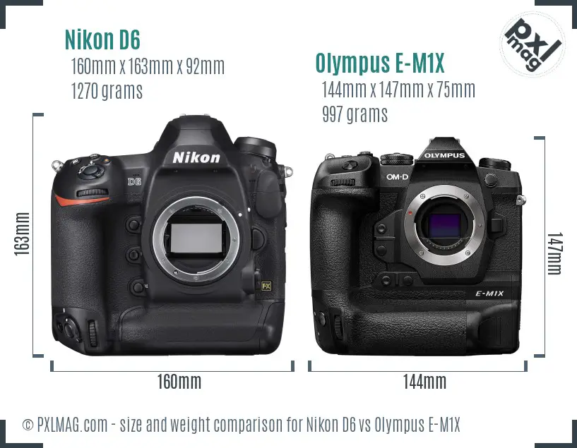 Nikon D6 vs Olympus E-M1X size comparison