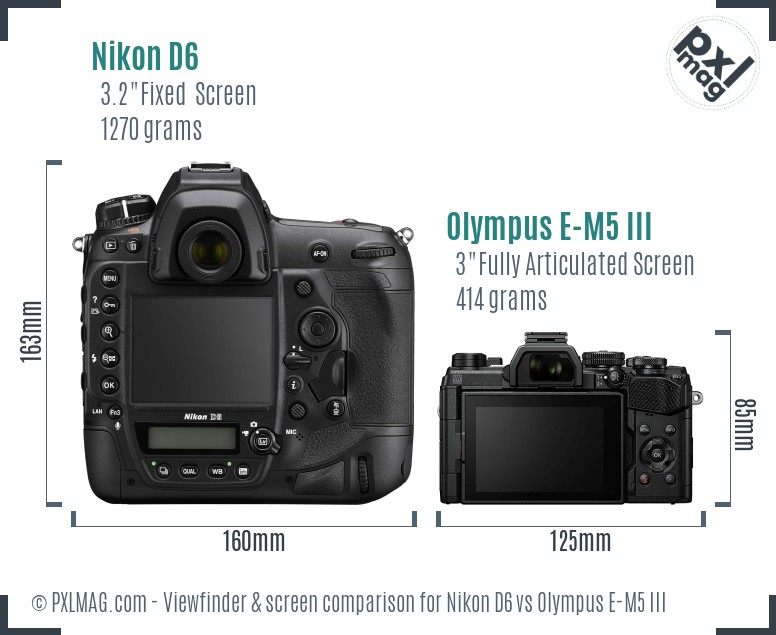 Nikon D6 vs Olympus E-M5 III Screen and Viewfinder comparison