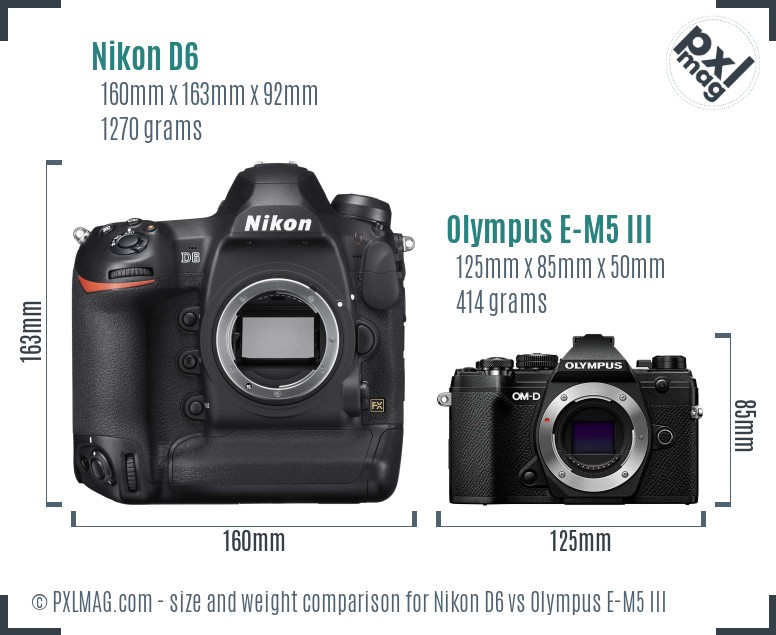 Nikon D6 vs Olympus E-M5 III size comparison