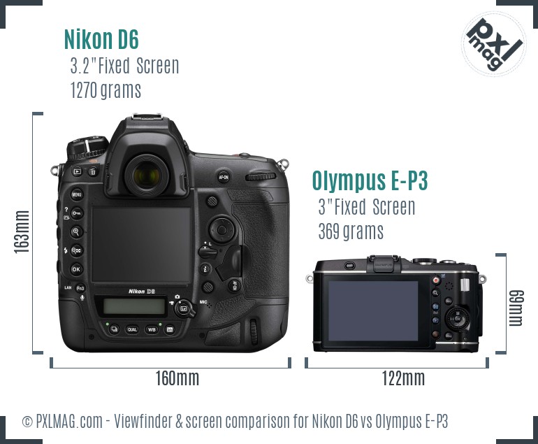 Nikon D6 vs Olympus E-P3 Screen and Viewfinder comparison