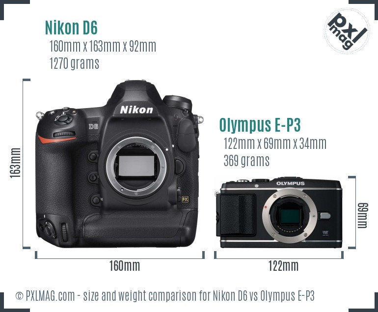 Nikon D6 vs Olympus E-P3 size comparison