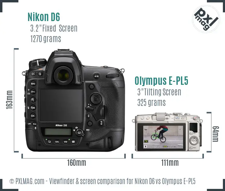 Nikon D6 vs Olympus E-PL5 Screen and Viewfinder comparison