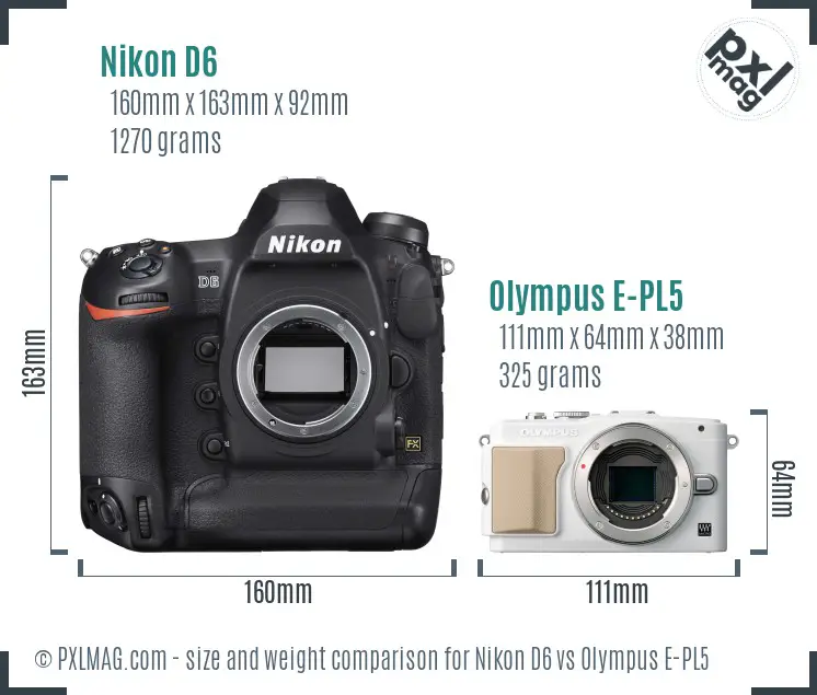 Nikon D6 vs Olympus E-PL5 size comparison