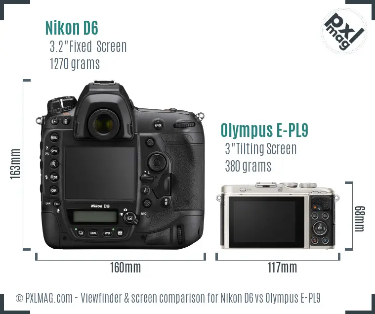 Nikon D6 vs Olympus E-PL9 Screen and Viewfinder comparison