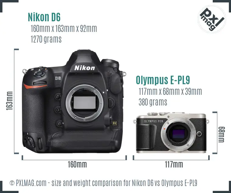 Nikon D6 vs Olympus E-PL9 size comparison